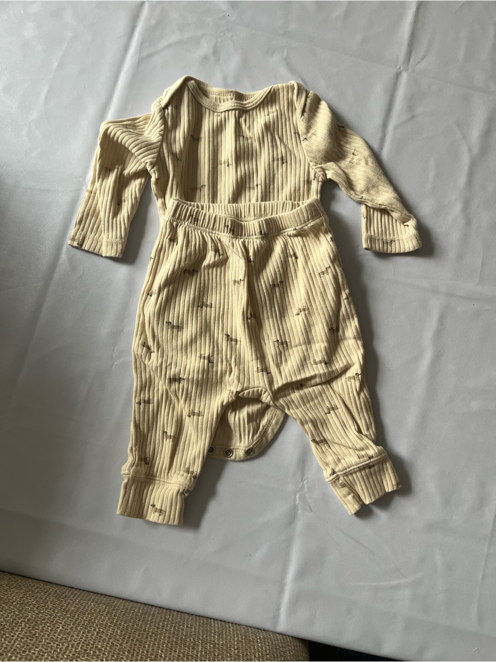cloud island Cream Ribbed Long-Sleeve One-Piece with Doxie Print